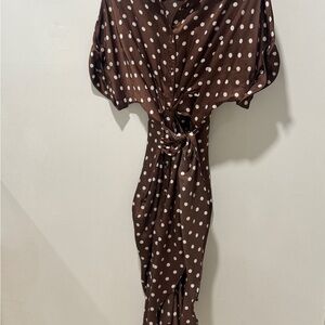 Mable Brown and White Polka Dot Tie Midi Dress